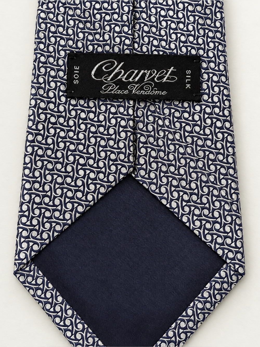 Charvet Place Vendôme Men’s Silk Tie Navy Blue Silver Geometric Luxury